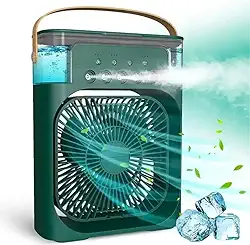 Climatizador Ventilador Aromatizador Umidificador Ar Condicionado Portátil Reservatório de Água Gelada Gelo Luz de Led Temporizador - RCM Group® (Verde)