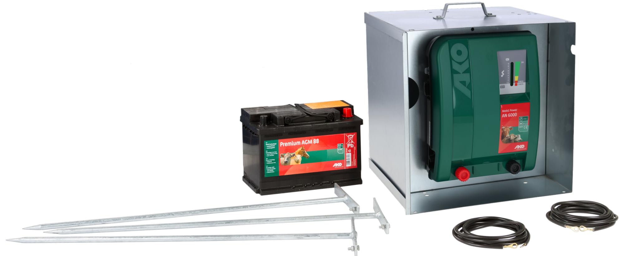 AKO 441136 - Starter Set Mobil Power AN 6000 (Verde, 200 m di Lunghezza, 6 mm di Larghezza, Recinzione per Animali, Accessori per Animali