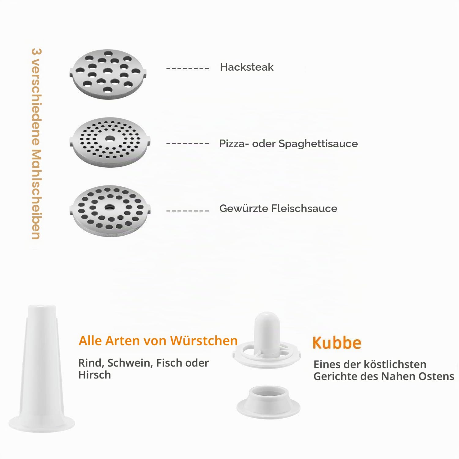 Elektrischer Fleischwolf 2000W mit Wurstfüller, Multi Küchenmaschin Wurstmacher, Edelstahl, inklusive 3 Mahlplatten und Wurstfüllrohren, ideal für den Hausgebrauch