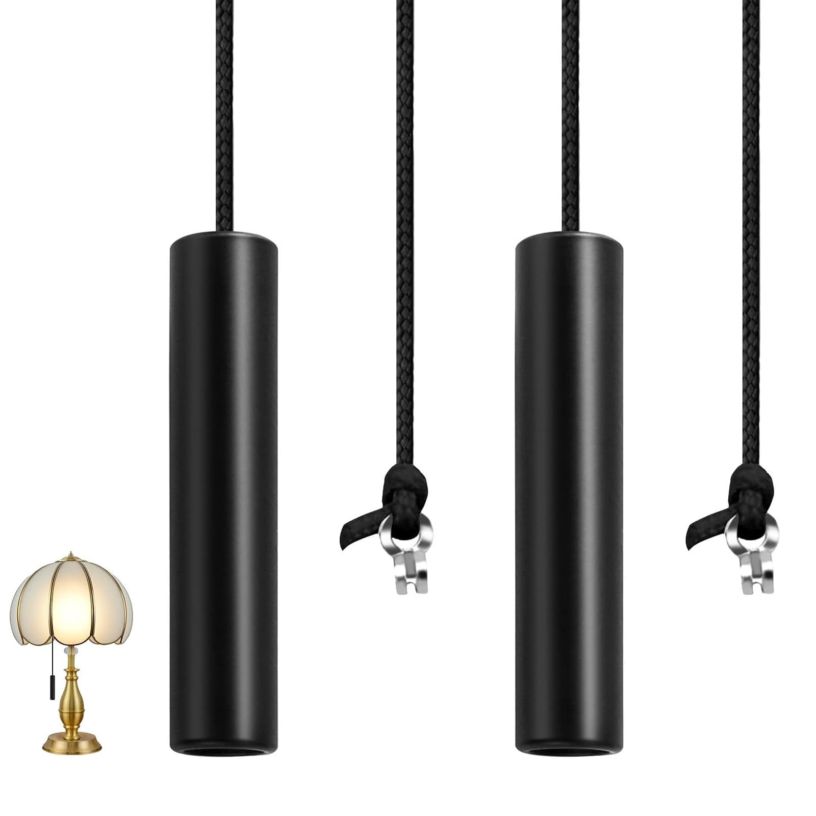 Vellux Black Light Pull Cord, Replacement Cord Pull For Ceiling Switch, 150Cm Cord Handle, Easy Installation, Durable Metal Cylindrical Light Switch For Bathroom & Toilet (2Pcs)