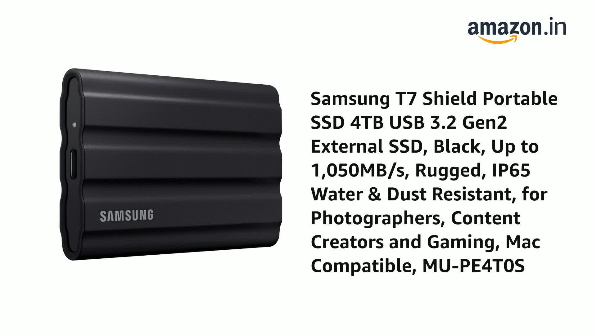 Samsung T7 Shield Portable SSD 4TB USB 3.2 Gen2 External SSD