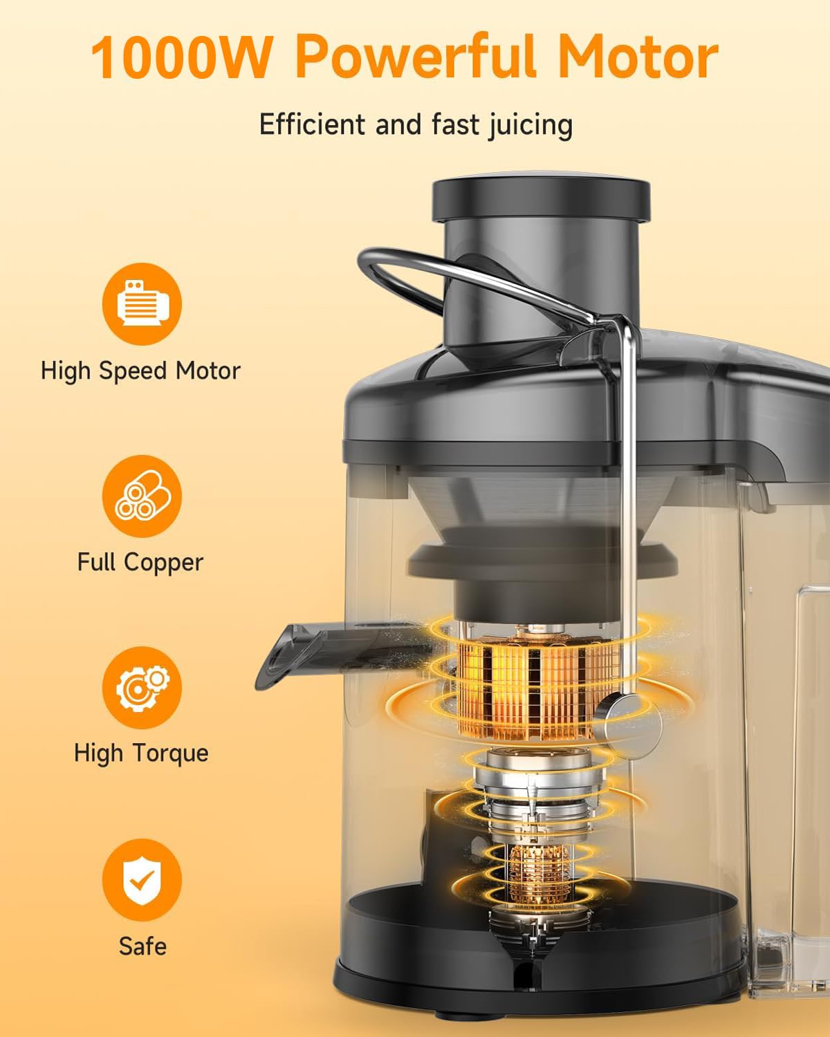 Entsafter-Maschinen, 1000 W Entsafter für Ganze Früchte und Gemüse, Zentrifugal-Entsafter-Maschine, Tragbarer Intelligenter Entsafter aus Edelstahl, BPA-Frei, Leicht zu Reinigen (Silber)