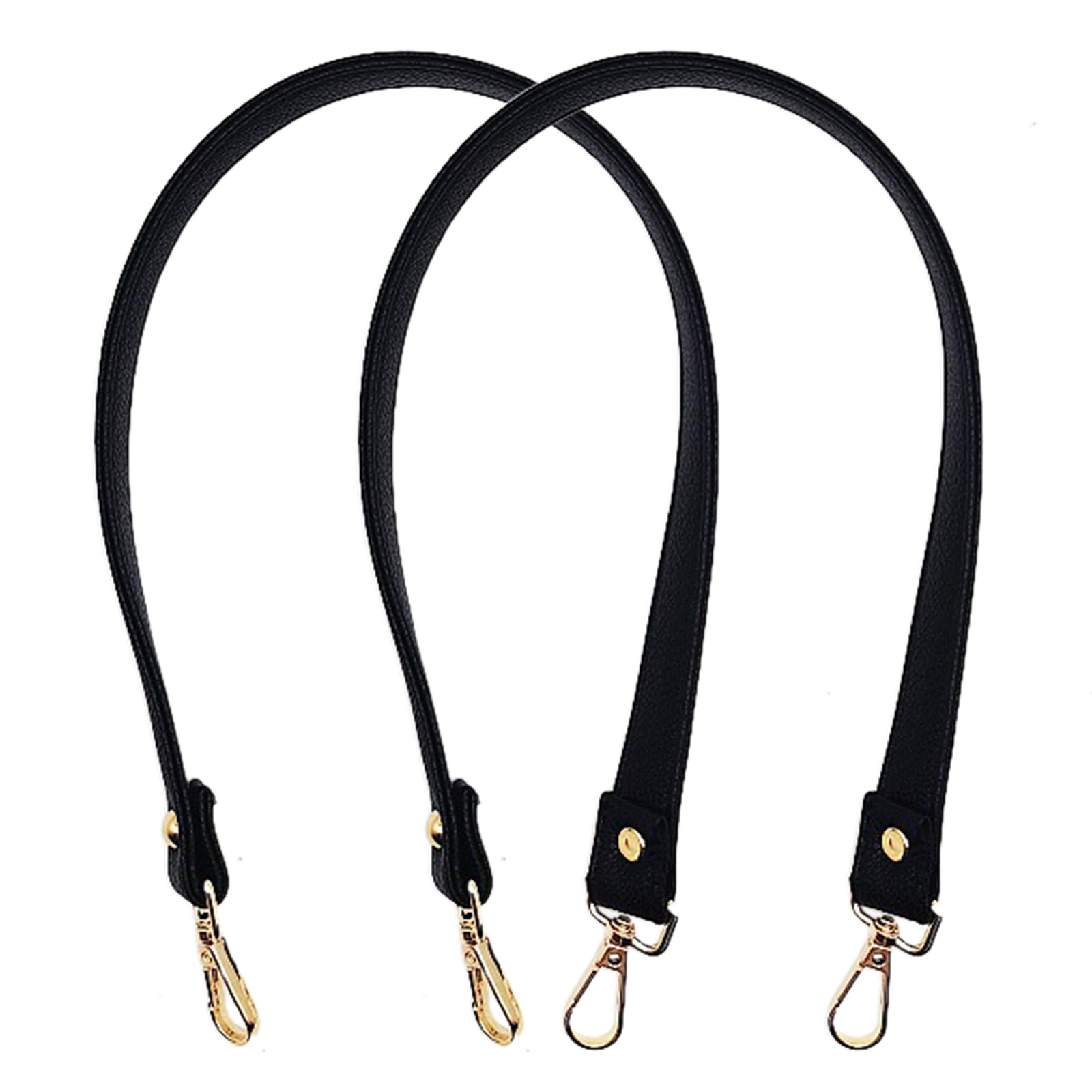 ChainYao 2 Pack Black Leather Purse Strap Replacement, 23" Short PU Handles with Gold Lobster Clasps for Handbags, Shoulder Bags, Rectangle Bag Accessories