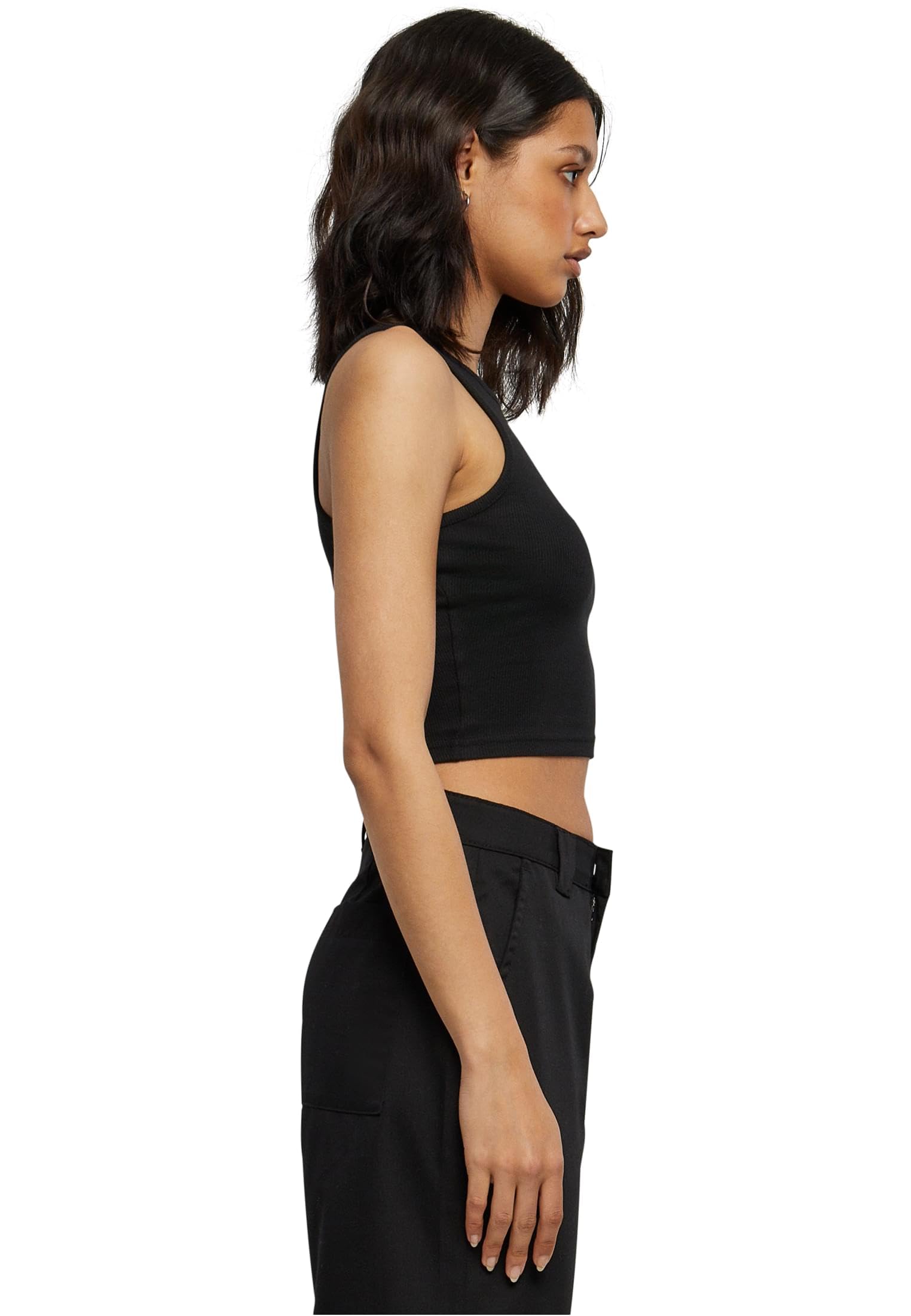 Urban Classics Ladies Cropped Rib Top Donna Top Marrone Regular