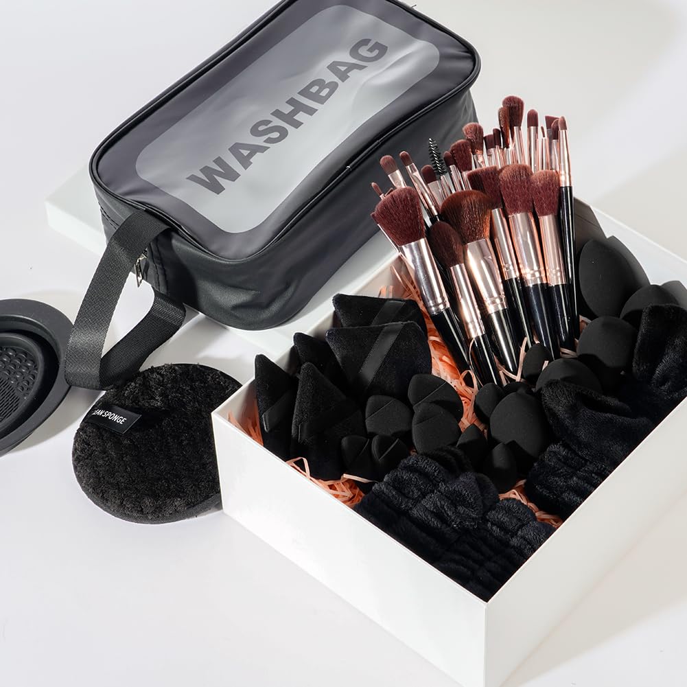 LOPHE Pinceaux Maquillage 51 Pièces, Set Professionnel Complet avec Éponges, Houppettes, Outils Nettoyage, Trousse de Rangement, Brosse Fond de Teint Poudre Blush Yeux, Nior