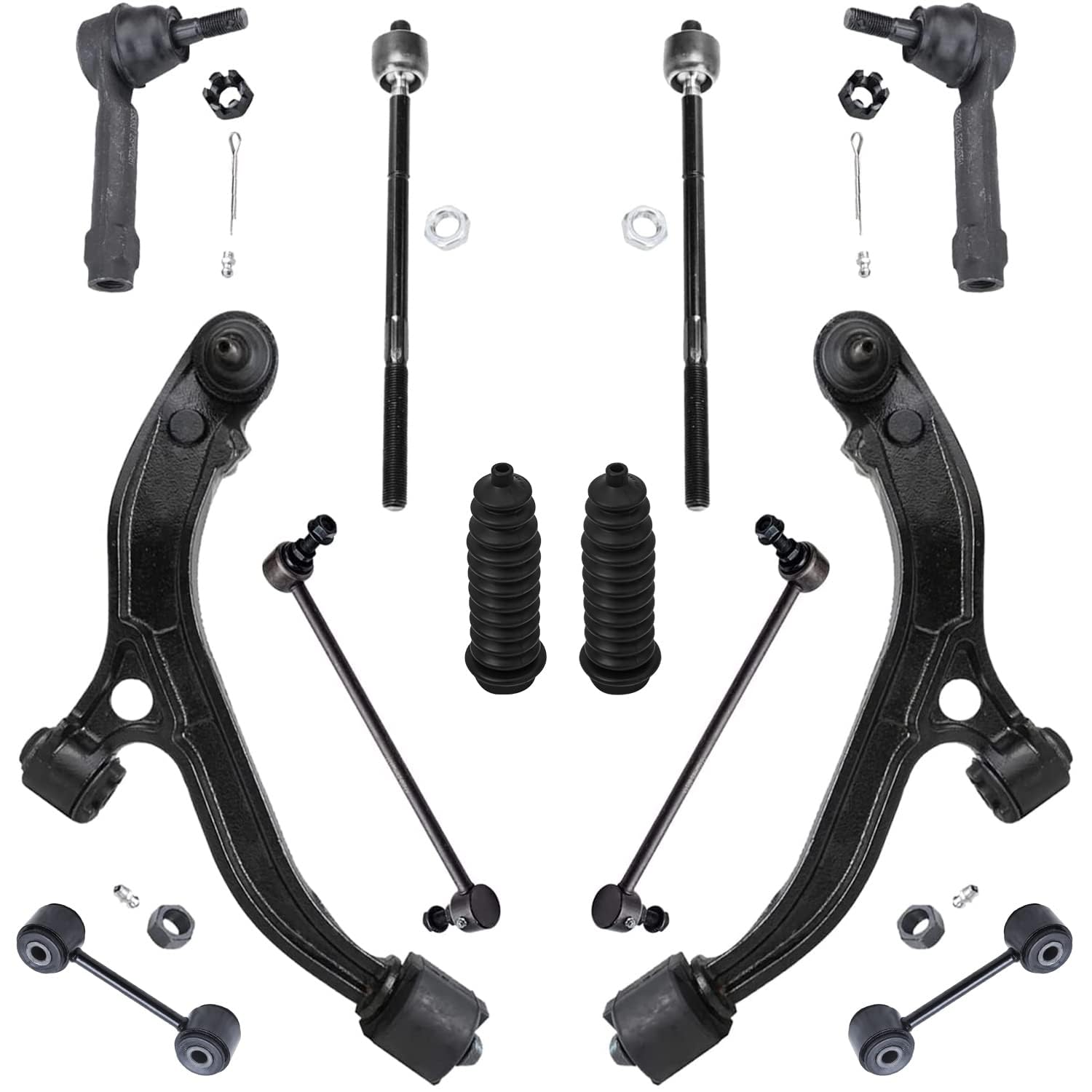 Detroit Axle - Front 12pc Suspension Kit for 01-04 Dodge Grand Caravan Chrysler Town &amp; Country, 01-03 Voyager 2 Lower Control Arms 4 Sway Bars Front &amp; Rear 4 Outer &amp; Inner Tie Rods 2 Boots Replacement