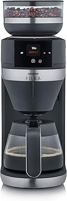 SEVERIN FILKA, cafetera de filtro totalmente automática, cafetera de filtro 5 en 1 con pantalla LED, molinillo, con jarra de cristal