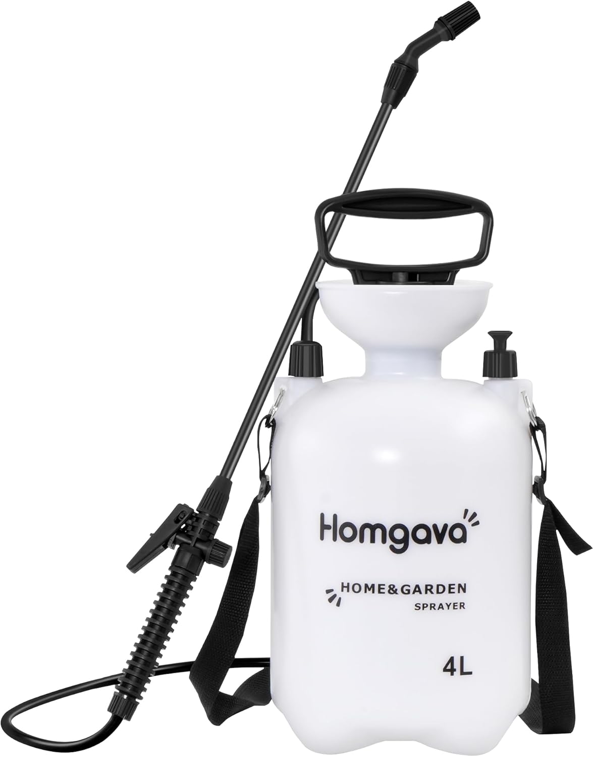 Homgava 1 Gallon/4L Pump Sprayer, Pressurized Water Spray Bottle with 2 Nozzles, Adjustable Shoulder Strap & Safety Valve, Lawn and Garden Sprayer for Watering, Fertilizing, Cleaning