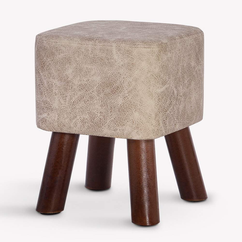 Pouf carré rembourré en similicuir beige petit tabouret de chaise pour adulte et enfant