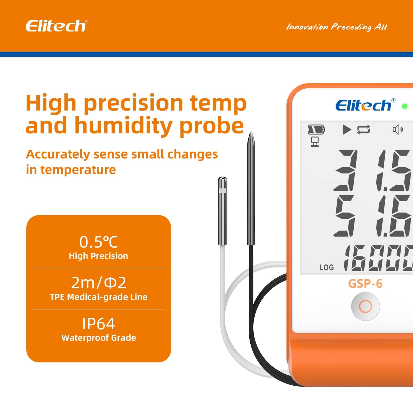 Elitech Dati Logger WiFi per Temperatura e Umidità (-40 ℃ ~ 80 ℃) Monitoraggio Remoto in Tempo Reale Archiviazione Cloud SMS/E-Mail/Allarme Tramite App RCW-800W-THE-V2