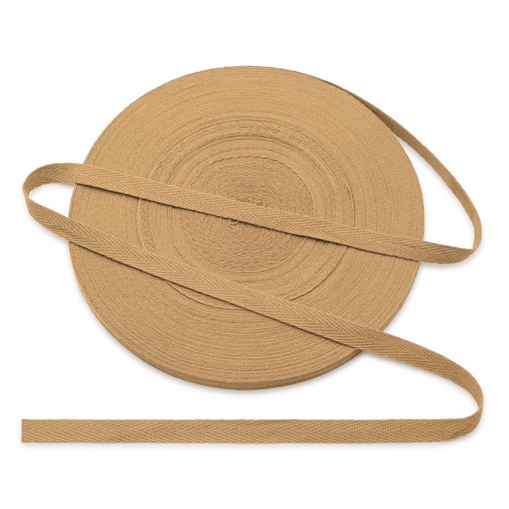 Jamsinmu Cotton Bias Binding Tape 10 mm, Herringbone Tape Cotton Tape with Herringbone Pattern, Cotton Strap Tape 10 mm, Cotton Ribbon 1 cm, Khaki C802, 45 Yards