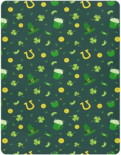 Miniatura 2 de Kigai Sábana bajera ajustable para cuna para niños y niñas, sábana de punto de jersey de trébol del día de San Patricio para colchones estándar de