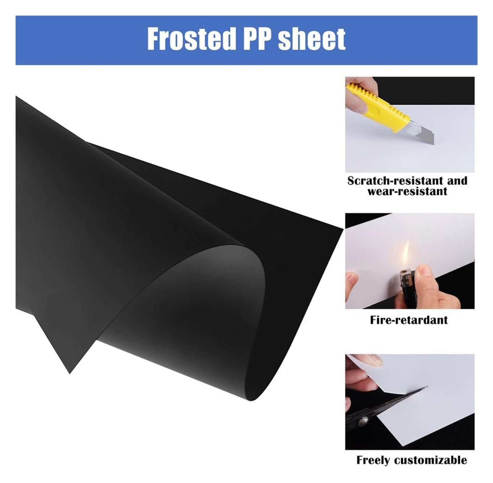Arkusze z tworzywa sztucznego PP w kolorze czarnym, matowym, format A4, 210 x 297 mm, 10 szt. matowych, sztywnych płyt do majsterkowania, modelowania i użytku warsztatowego(2mm)