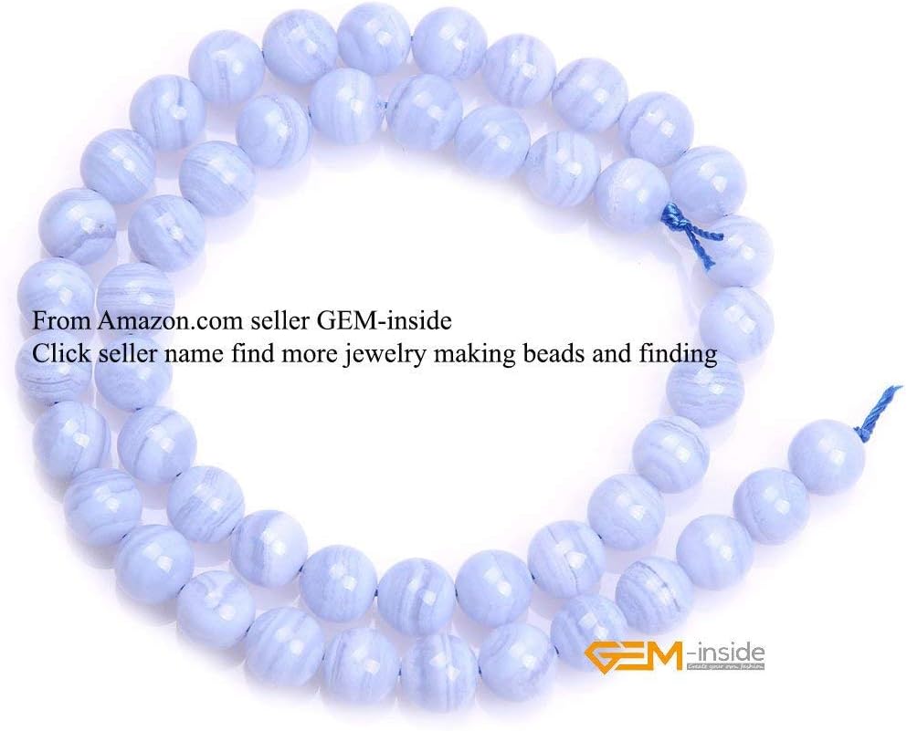 GEM-Inside Blue Chalcedony Gemstone Loose Beads Natural 8mm Round Crystal Energy Stone Power for Jewelry Making 15"