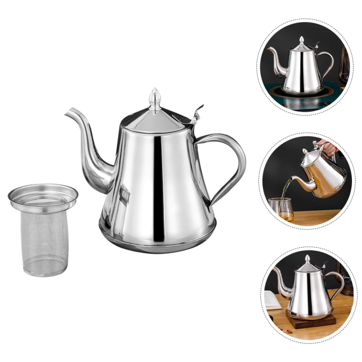 Schwanenhalskessel aus Edelstahl Kaffeekännchen mit Langem Ausguss Wasserkocher für Büro und Zuhause Teekanne mit Hitzebeständigem Griff Praktisches Kaffeezubehör