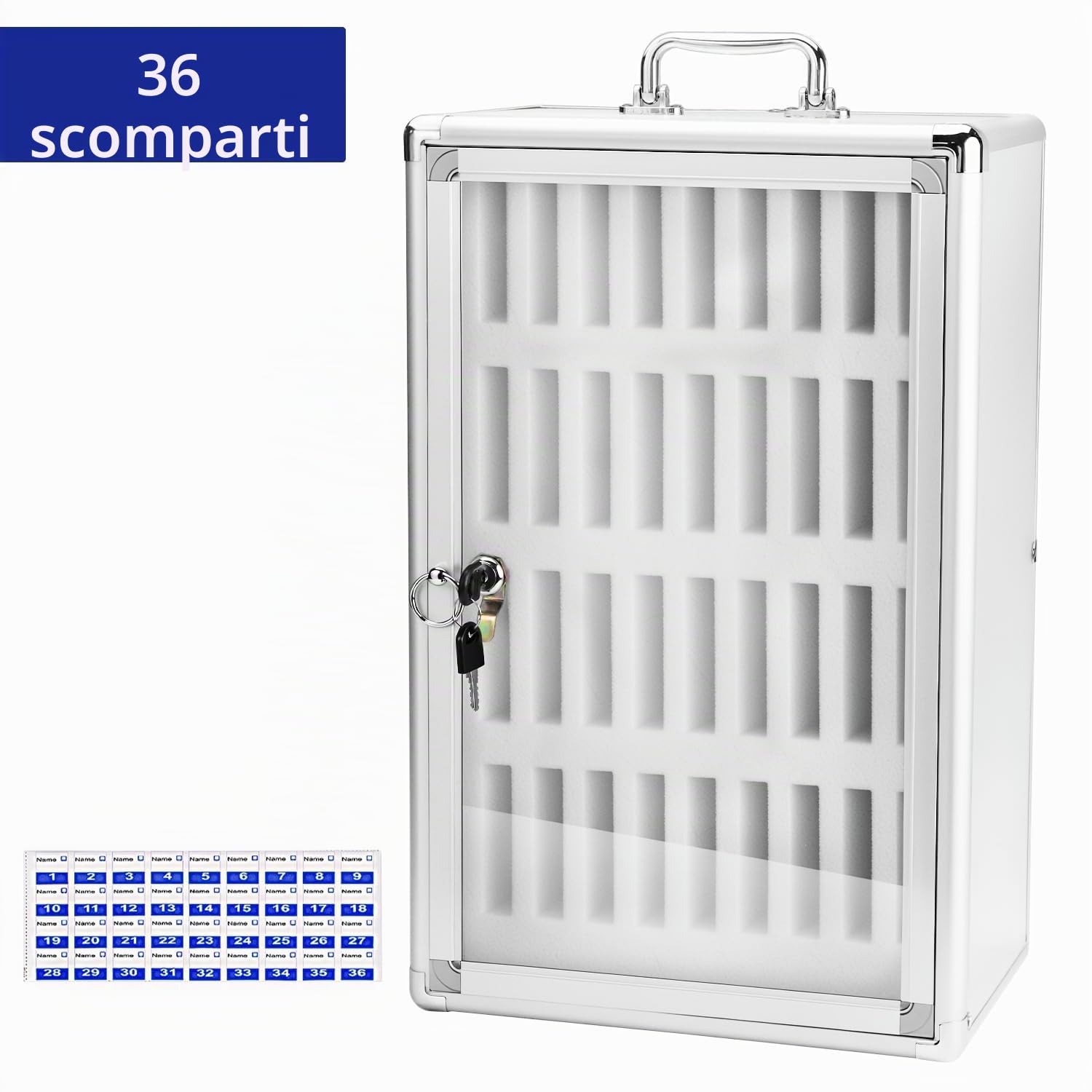 QWORK® Armadietto porta cellulari con 36 scomparti, contenitore per smartphone da tavolo o parete, con chiusura di sicurezza per ufficio, reception e officina