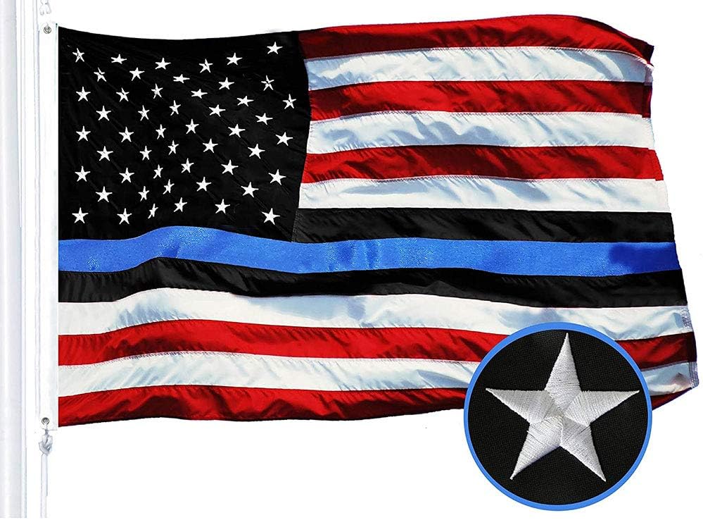 Flag Connections - Blue Lives Matter American USA Police Flag Embroidered Stars Sewn Stripes 3X5 FT Brass Grommets - Honoring Men Women Law Enforcement Officers Red Black White Blue