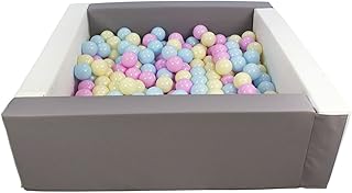 Piscina Infantil para niños de Bolas Pelotas 300 Piezas Cuadrado ecocuero (Color de la Piscina/de Las Bolas: Blanco, Gris/Rosa, Azul, Amarillo (Pastel))