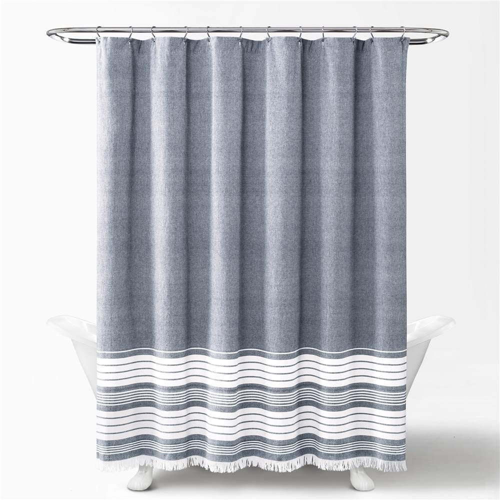 Rideau de douche haut de gamme Lush Decor en coton teint en fil bleu