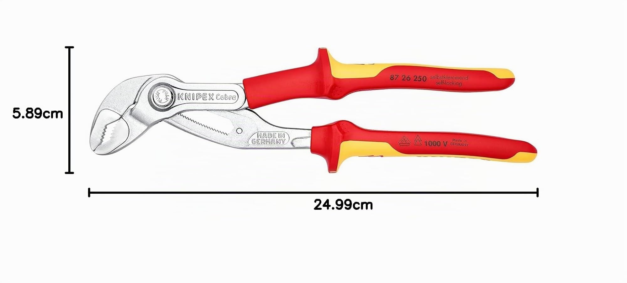 Knipex Cobra Pince multiprise, chromée, 250 mm, 1000V, écrous max, 46 mm, tuyaux max,52 mm, réglage fin par bouton pression, autobloquante, 87 26 250