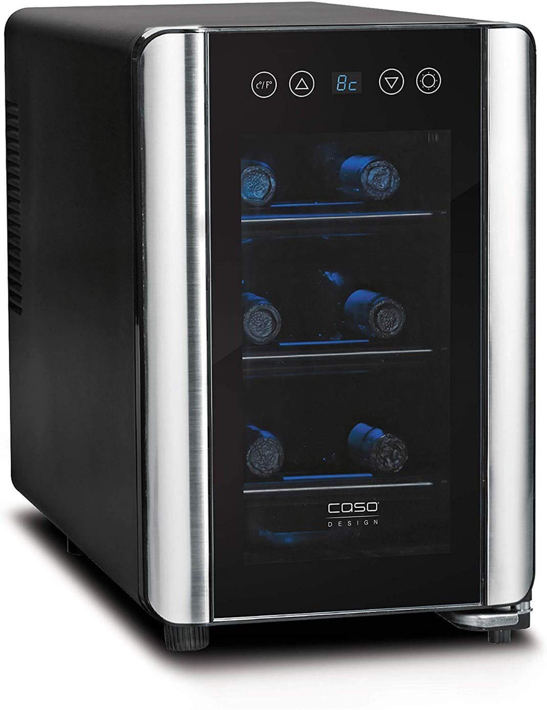 Caso WineCase 6 Independiente 6botella(s) A - Enfriador de vino (Independiente, 3 estanterías, Negro, Acero inoxidable, Acero inoxidable, GS, 6 botella(s))