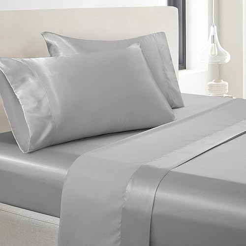Miniatura 9 de Juego de sábanas de 3 piezas de satén sedoso ultra suaves y de fácil cuidado, con bolsillo profundo de 21 pulgadas, resistente a las arrugas (1