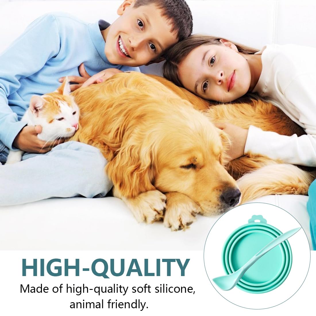 2 Tappi in Silicone per Lattine con 2 Cucchiai, Coperchi Universali per Cibo per Animali, Adatti a 3 Misure Standard (Rosa, Verde)