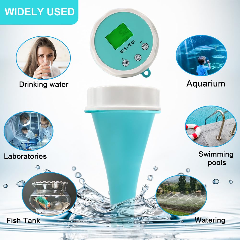 6 en 1 Bluetooth Pool Monitor Smart Pool Water Quality Tester Digital Temp Cloro, Pool Termómetro, PH CL EC TDS ORP Temperatura para Piscina, Acuario, Laboratorio