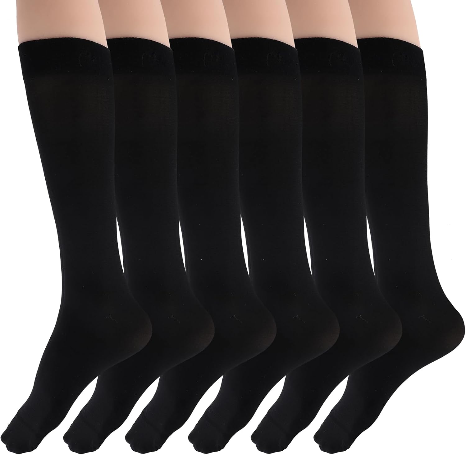 Lusofie 6 Pairs Black Knee High Socks, Lycra Plain Knee