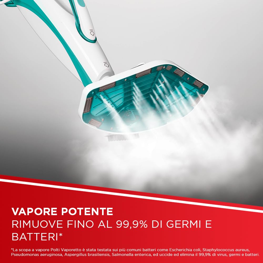 Polti Vaporetto SV450 Double, Scopa Vapore 2 in 1 con Pulitore Portatile, Potenza Max 1500 W, 13 Accessori Inclusi, Serbatoio Estraibile da 0,3 L, Azzurro e Bianco