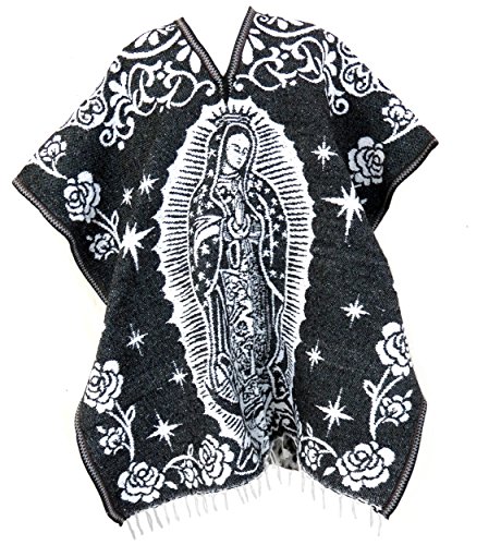 Authentic Mexican Poncho Virgin de Guadalupe Cobija (Black)