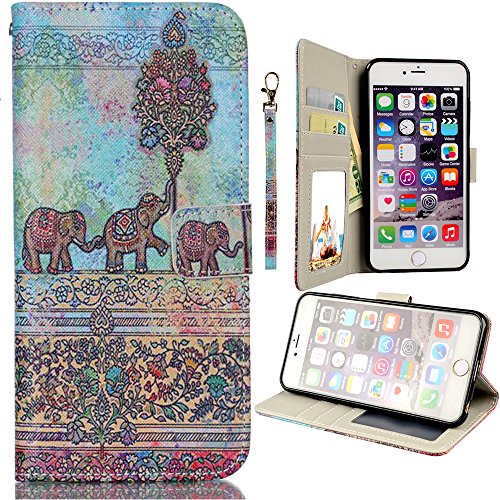 6 Plus Case, iPhone 6s Plus Case, UrSpeedtekLive Tribal Elephants Pattern Premium PU Leather Flip Wristlet Wallet Case Cover for Apple iPhone 6s Plus/ iPhone 6 Plus (Built-in Credit Card/ID Card Slot)