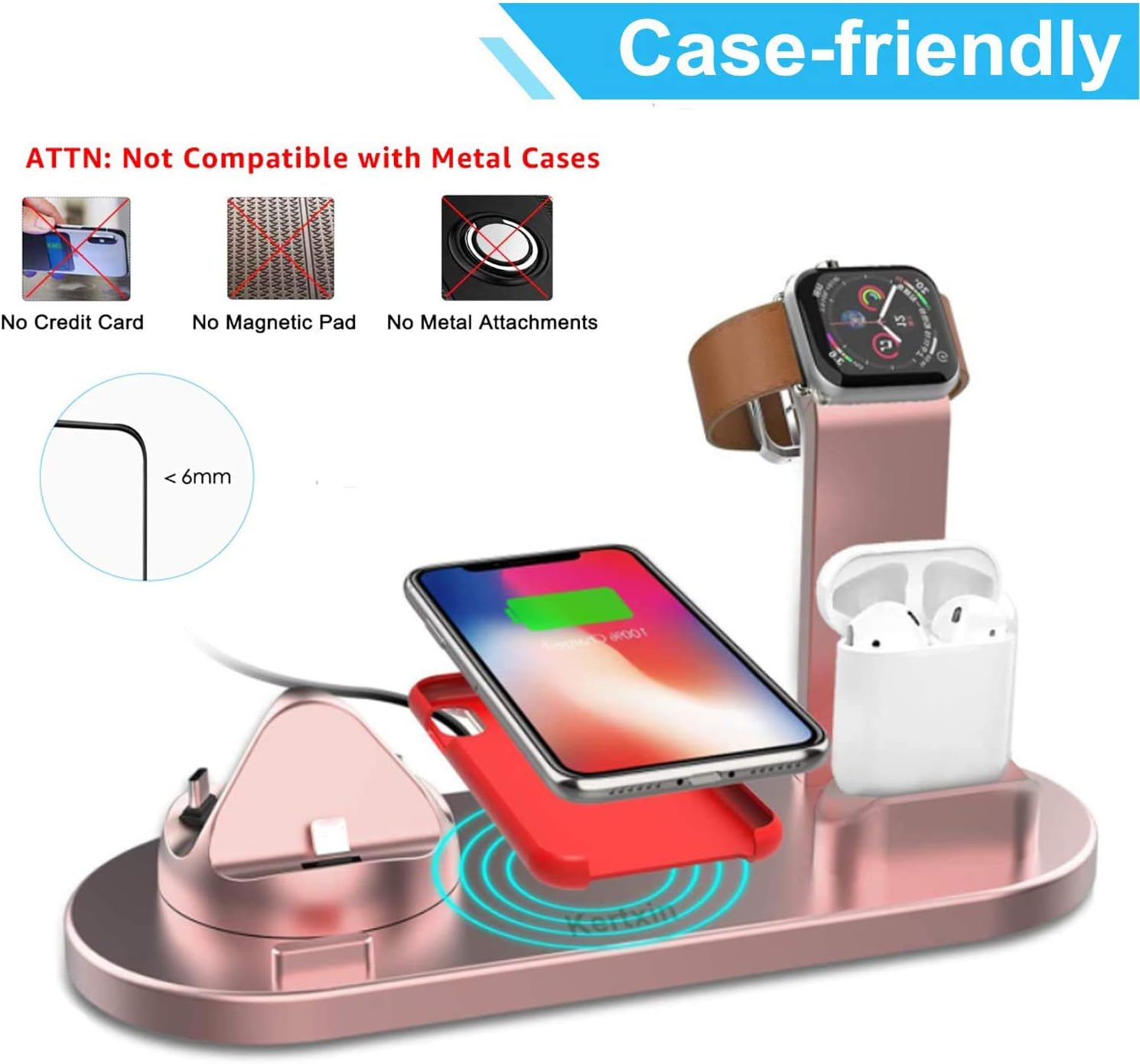 Kertxin Wireless Charger,4 in 1 Charging Station Qi Wireless Charging Stand for Apple Watch,iPhone,Airpods,Compatible with iPhone 12/11/11 pro Xs X Max XR X 8 8+ Samsung S20/S9/S8 : Cell Phones & Accessories