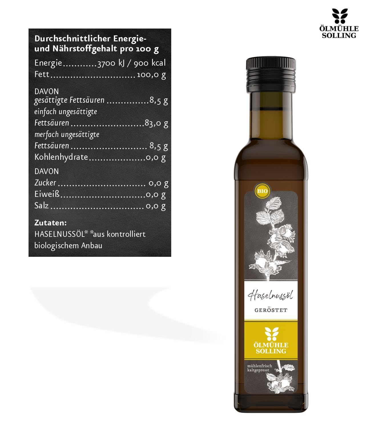Ölmühle Solling Haselnussöl geröstet - bio - 250 ml