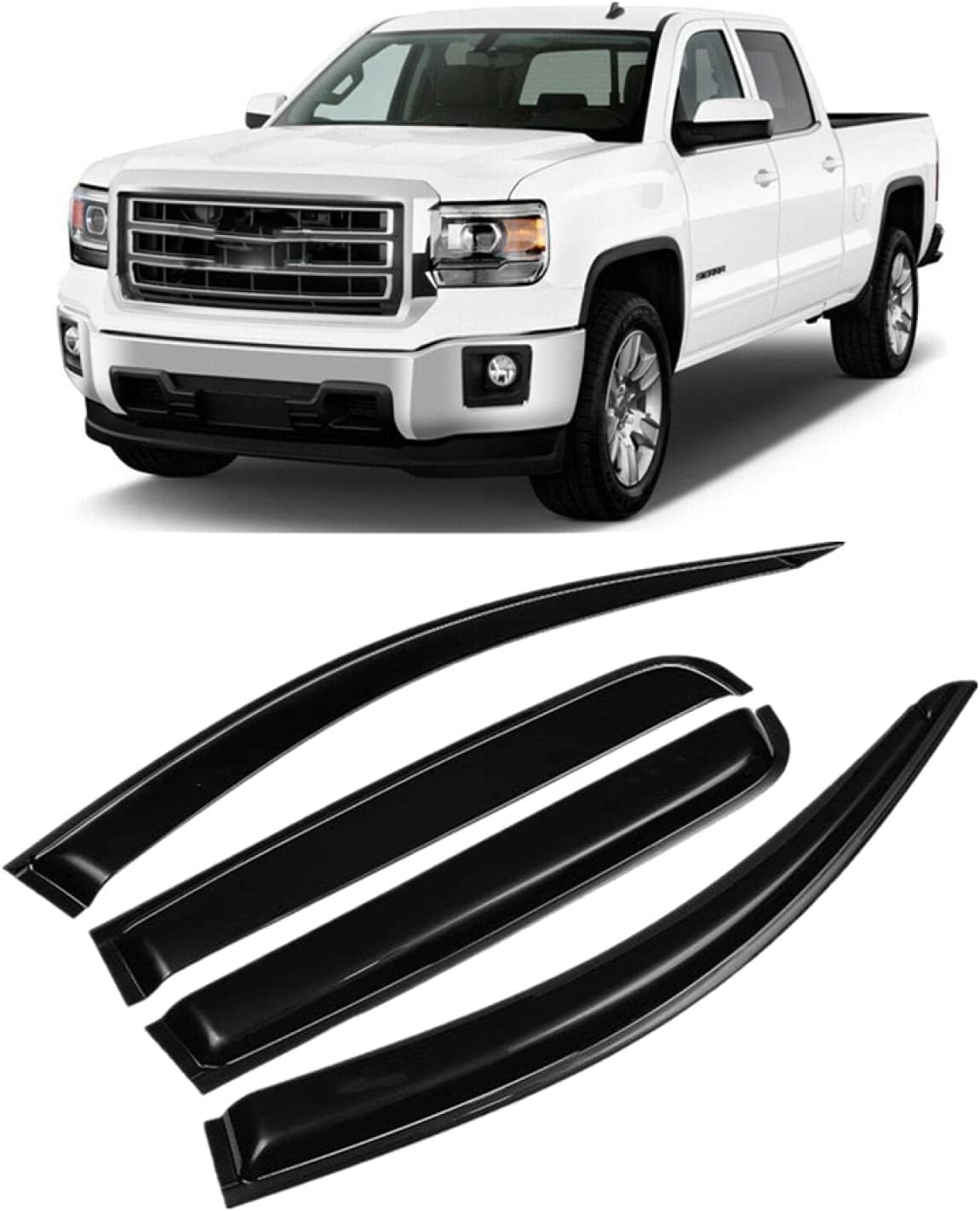 4 Piezas Deflectores de Viento Coche para Silverado 1500 Crew Cab 2014-2017, Ventanas Laterales Deflectores Aire Ventana Derivabrisas Lluvia Visera Protector Accesorios