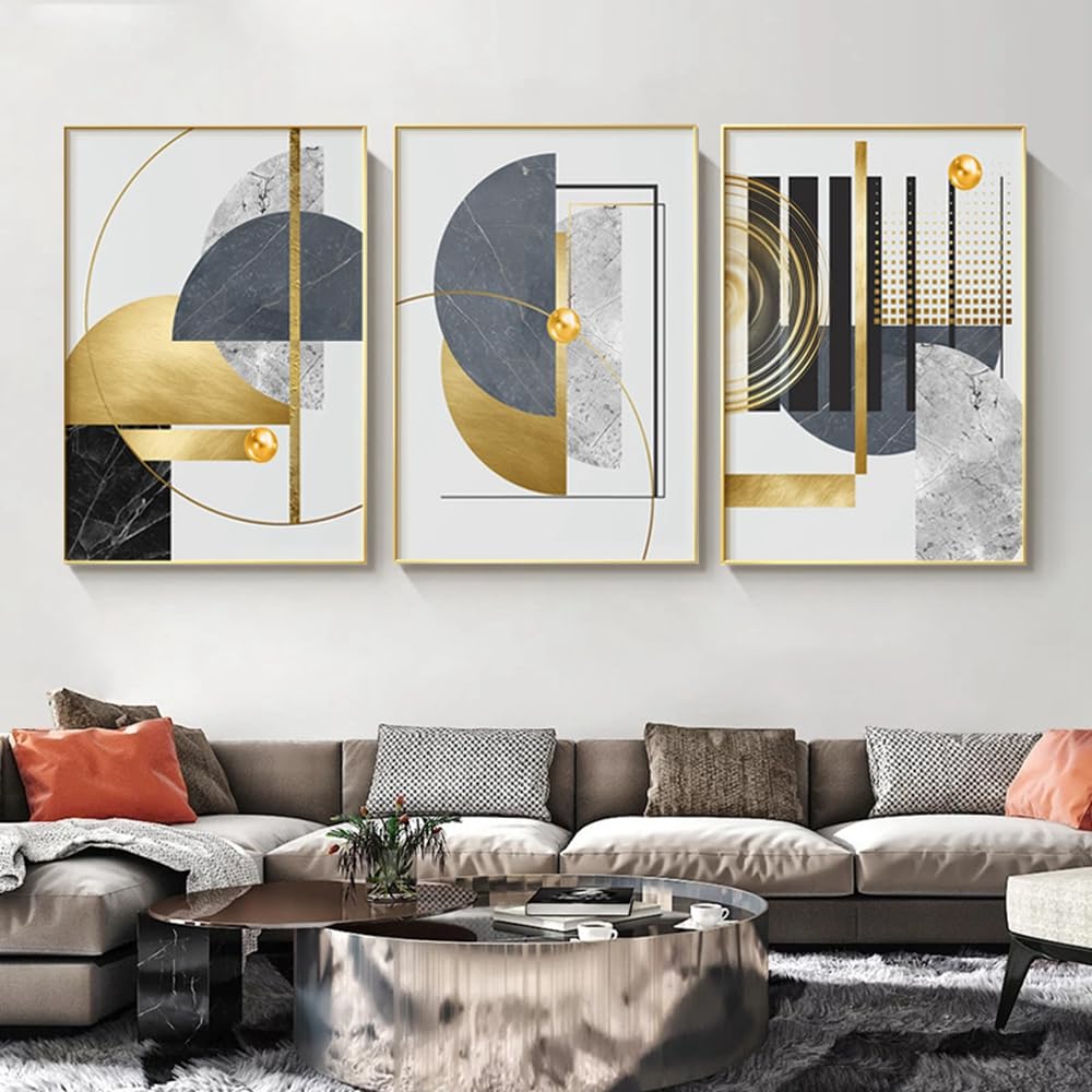 Set di 3 poster su tela con geometria astratta, moderni, minimalisti, geometria linea, poster artistici, da parete, senza cornice (B, 60 x 90 cm)