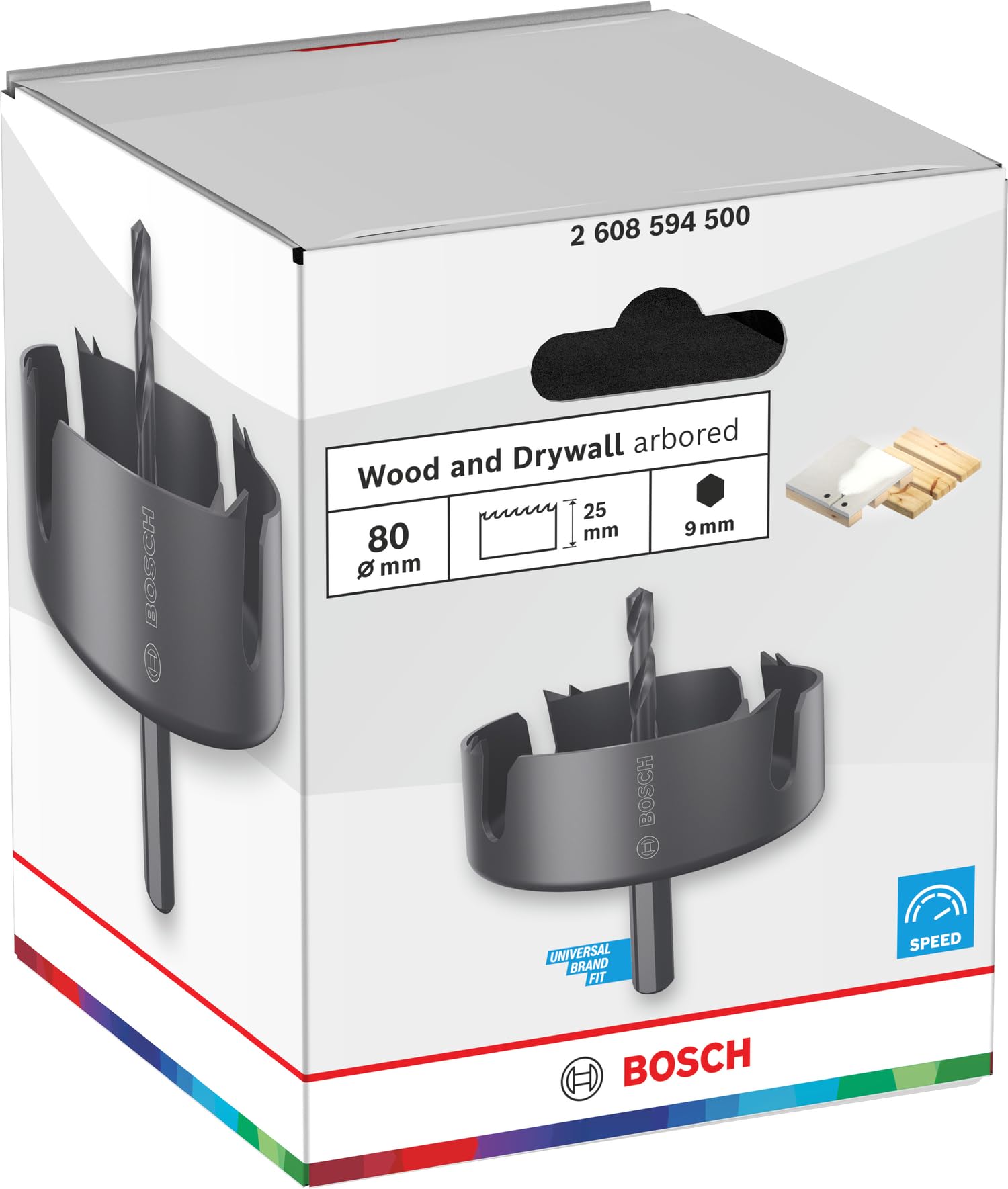 Bosch 1x Sega a tazza con mandrino per legno e cartongesso (per Cartongesso, Legno tenero, Ø 80 mm, Professional Accessorio Trapanoi)