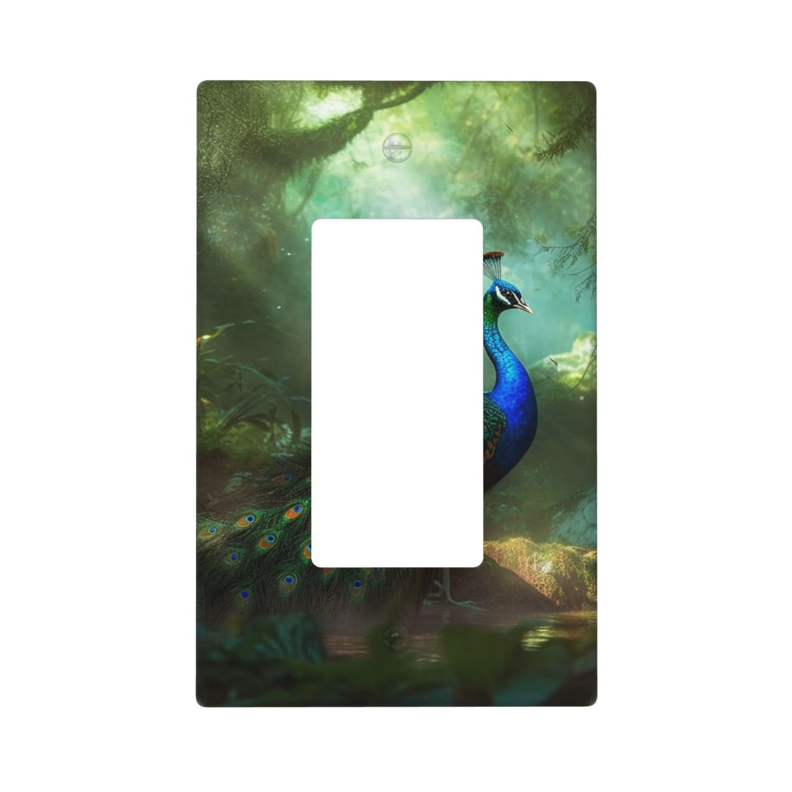 Peacock Wall Plate Cover 1 Gang Light Switch Cover Decorative Single Duplex Wall Plates Mid-size Decorator Blank Electrical Switch Plate Cover for Electrical Outlets