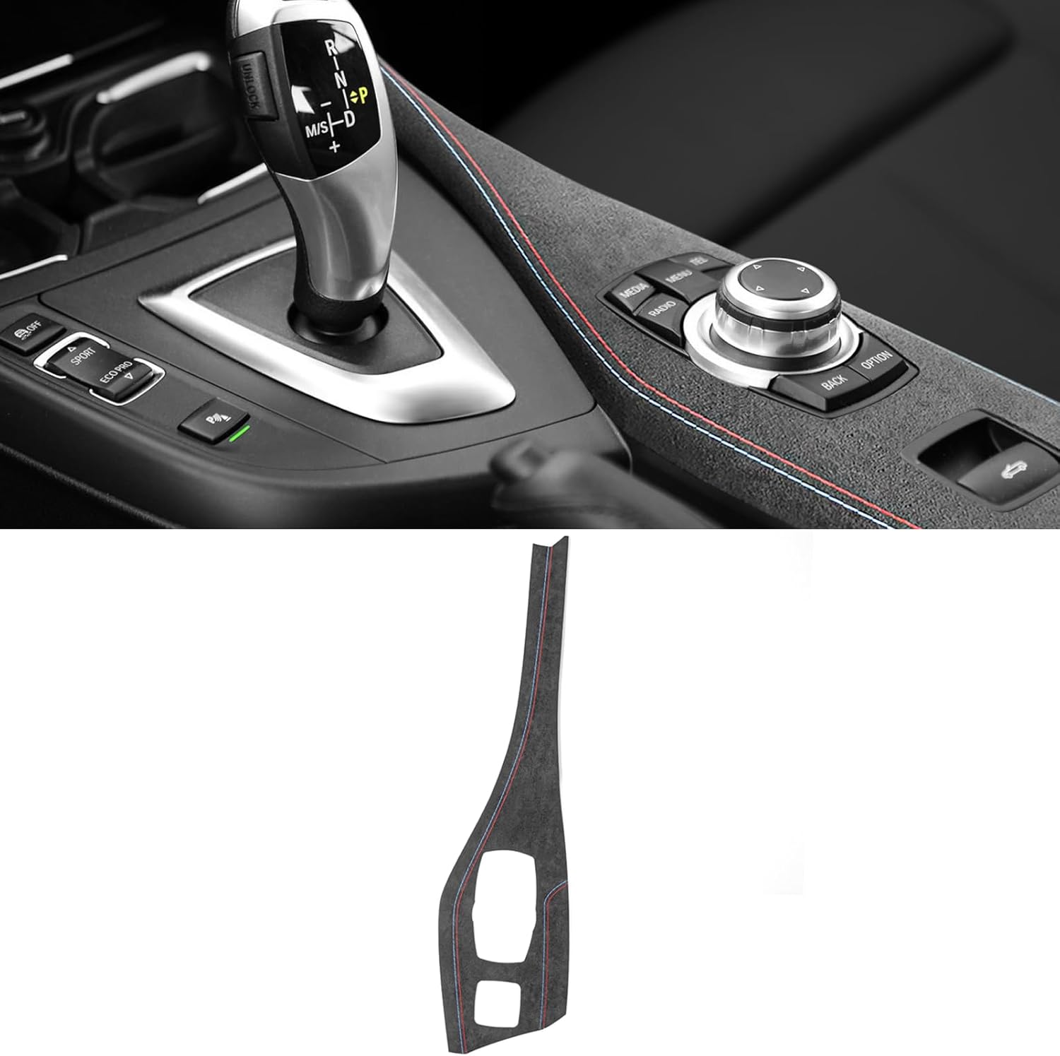 Betterhumz Car Center Console Multimedia Panel Trim Wrap, for BMW F20 F21 F22 F23 2012-2019 1 2 Series, Gear Shift Panel Sticker for Alcantara Moulding Accessories (Convertible)