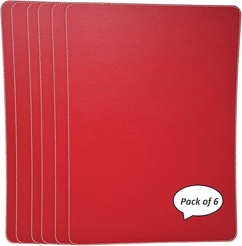 Miniatura 8 de Nikalaz Juego de 6 manteles individuales de cuero reciclado (18 x 13 pulgadas, negro) Negro,Marrón,Rojo navideño,Blanco