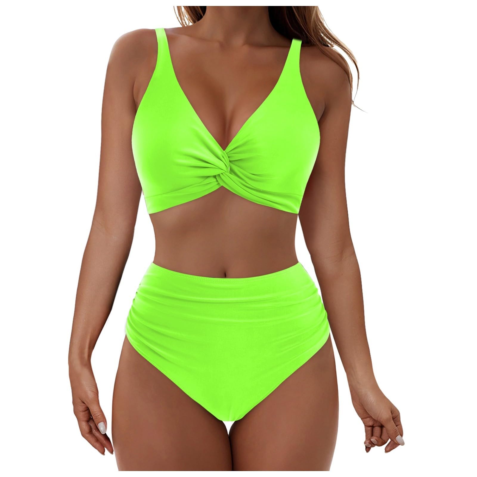 Damskie stroje kąpielowe tankini, zestaw plażowy, okrycie basenowe, wydrążony top bikini z szortami kąpielowymi, konserwatywny dwuczęściowy strój kąpielowy, jasnozielony, XXL