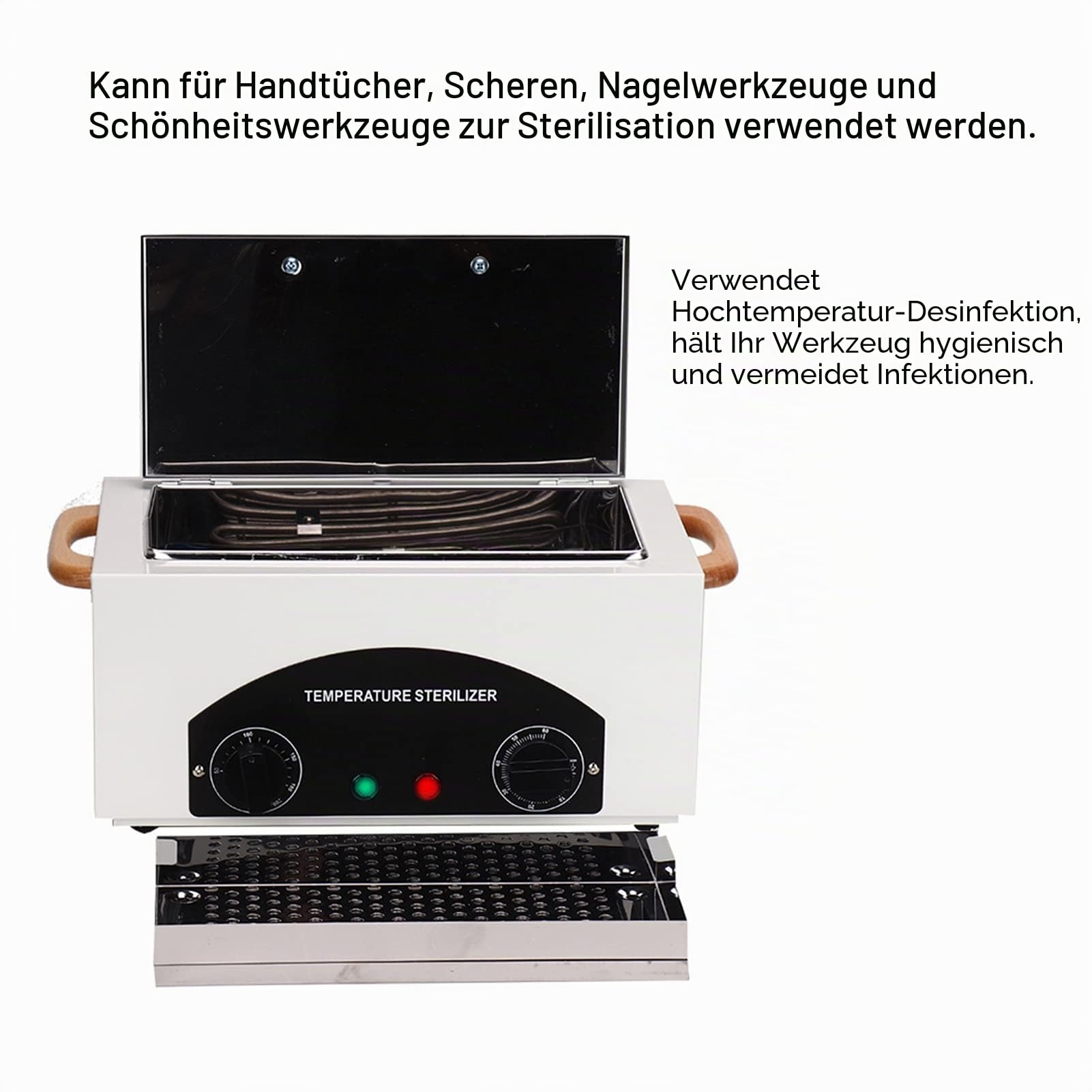 Heißluftsterilisator Desinfektion, 300W Trockenhitze Sterilisator Temperatur Einstellbar Hochtemperatur Desinfektion für Instrumente, für Kosmetik Fußpflege Nagelwerkzeuge Sterilisationsgerät