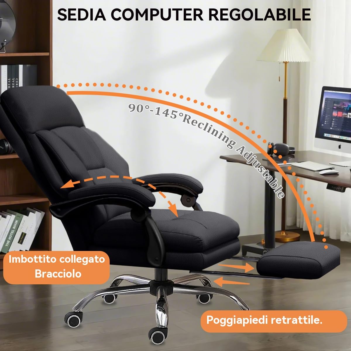 Sedia Ufficio Altezza Regolabile · Sedia Manageriale con Poggiapiedi · Sedia Ergonomica Alta in Pelle