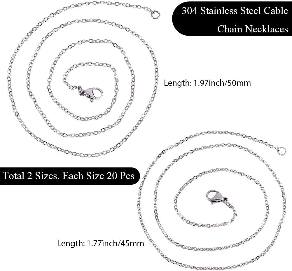 Beebeecraft 1 Box 40Pcs Necklace Chain 304 Stainless Steel 2 Sizes Link Cable Chain Necklace with Lobster Clasps for DIY Jewelry Making - Image 2