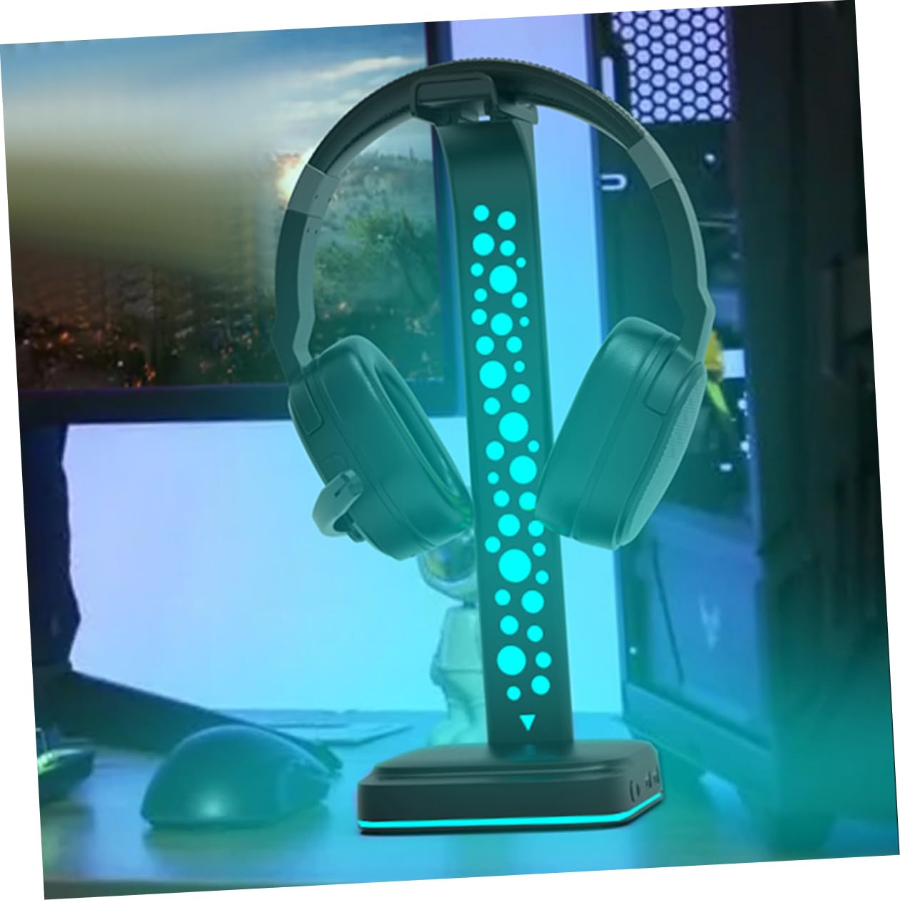 Happyyami Supporto per Cuffie Illuminazione Rgb Hub USB Due Porte USB Porta Aux Supporto Estensibile per Cuffie da Tavolo Base Antiscivolo per Stabilità su Qualsiasi Scrivania