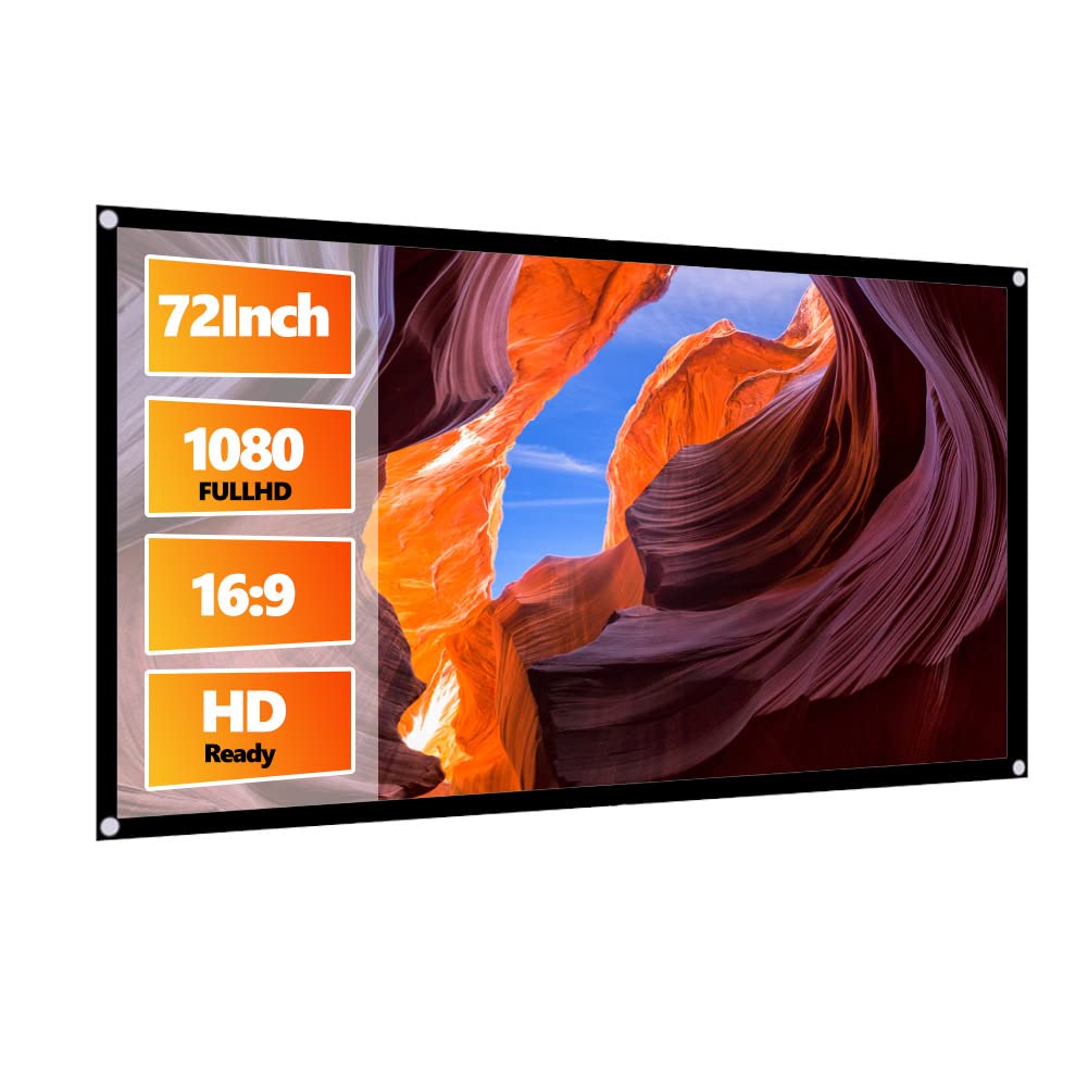 T opiky Schermo di proiezione portatile da 60 a 150 pollici, tenda di proiezione HD pieghevole 16: 9 in poliestere senza pieghe con angolo di visione visivo per film interni ed esterni(70")