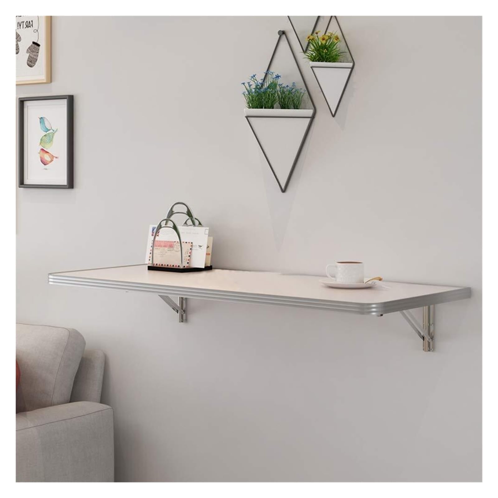 Tavolo pieghevole da parete galleggiante per piccoli spazi, salvaspazio, scrivania per camera da letto, con accessori (bianco, 50 x 50 cm)