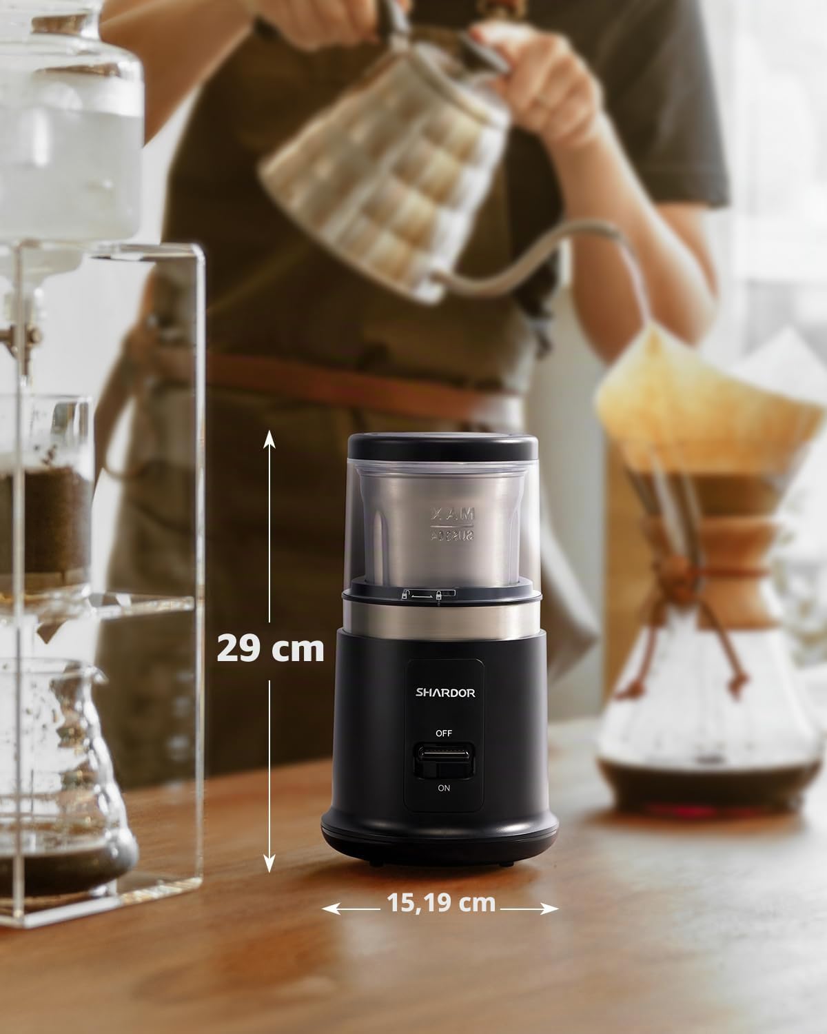 SHARDOR One Touch - Molinillo de café eléctrico, especias, hierbas, para granos de café, especias y semillas con 1 cuenco extraíble de acero inoxidable, molinillo seco, negro mate