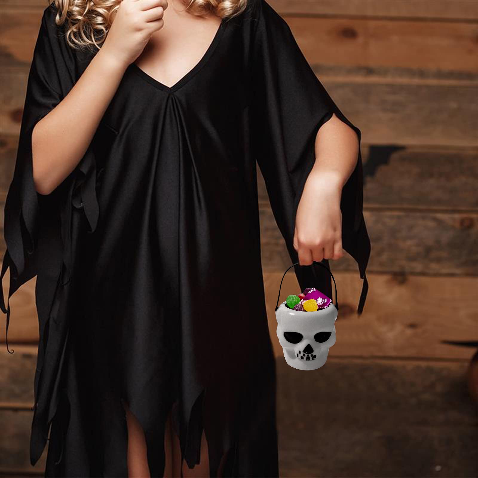 10 Mini Calderoni Per Caramelle Di Halloween - Forma Strega E Teschio, In Plastica, Con Manico, Per Dolcetto O Scherzetto E Decorazioni - 5