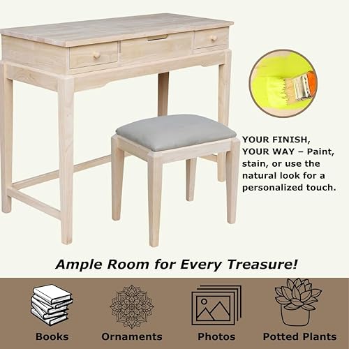 Miniatura 3 de International Concepts, Mesa de tocador sin terminar con banco